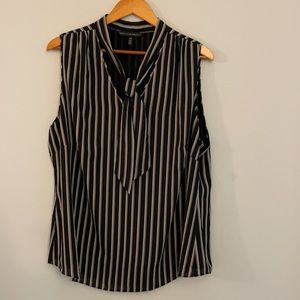 White House Black Market Tie Neck Striped Blouse